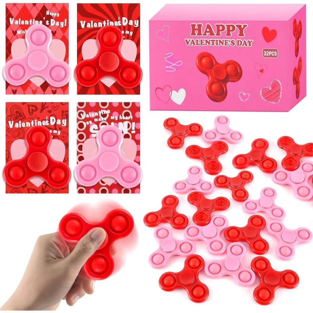24 Valentine Fidget Spinner Sets with Cards Class Gift Party Favors for Kids NEW